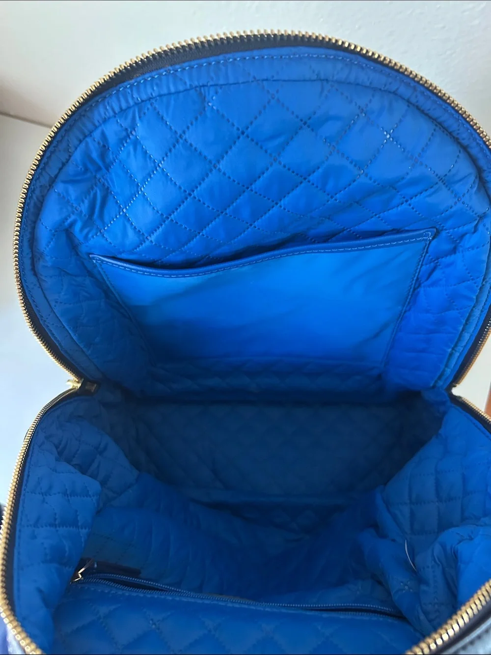 Tory Burch Navy Backpack with Bright Blue Zip Accents